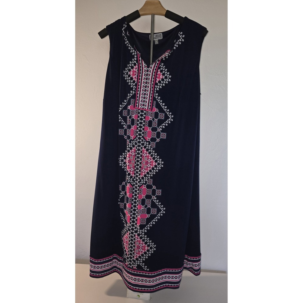 JM Collection Women's 2X  Sleeveless Dress‎ Blue White Pink -75